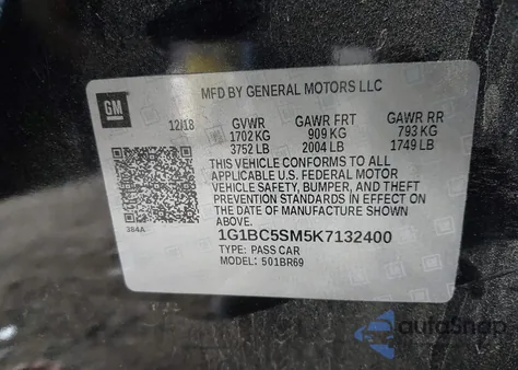 2019 Chevrolet Cruze Ls from USA, damaged, VIN 1G1BC5SM5K7132400